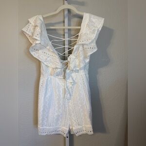 Chic‎ White Lace-Up Ruffle Jumpsuit